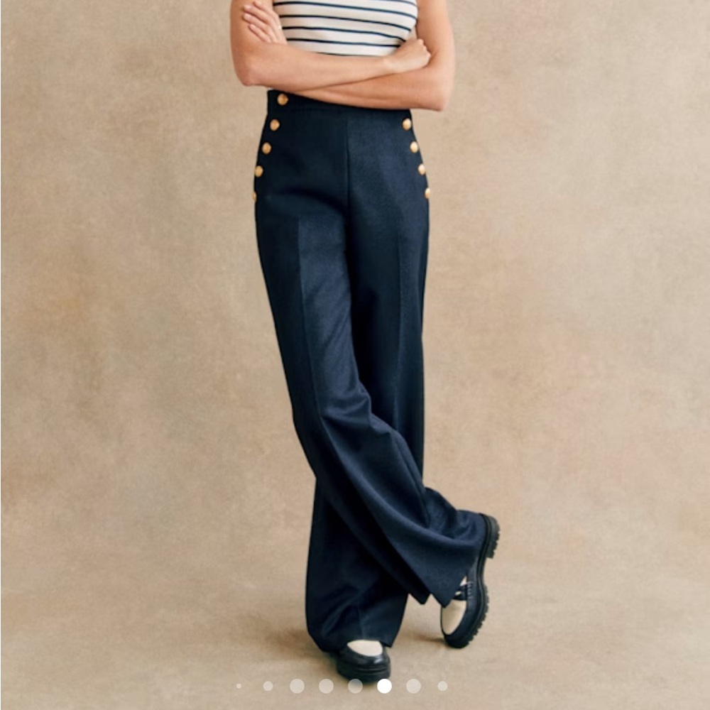 Sezane Merino High-Waist Navy Wide-Leg Sailor Pants
